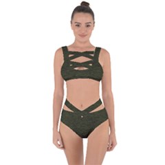 Army Green Color Textured Bandaged Up Bikini Set 