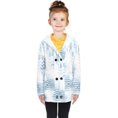 Boho Faded Blue Denim White Batik Kids  Double Breasted Button Coat by SpinnyChairDesigns