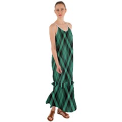 Biscay Green Black Plaid Cami Maxi Ruffle Chiffon Dress by SpinnyChairDesigns