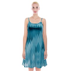 Cerulean Blue Geometric Patterns Spaghetti Strap Velvet Dress by SpinnyChairDesigns