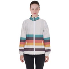 Classic Retro Stripes Women s High Neck Windbreaker by tmsartbazaar