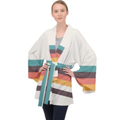 Classic Retro Stripes Long Sleeve Velvet Kimono  by tmsartbazaar