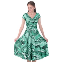 Biscay Green Swirls Cap Sleeve Wrap Front Dress by SpinnyChairDesigns