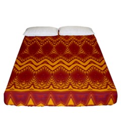 Boho Red Gold Pattern Fitted Sheet (california King Size) by SpinnyChairDesigns