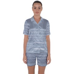 Boho Faded Blue Stripes Satin Short Sleeve Pyjamas Set by SpinnyChairDesigns