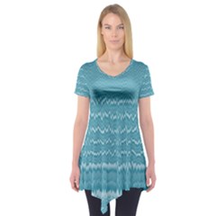 Boho Teal Stripes Short Sleeve Tunic  by SpinnyChairDesigns