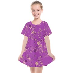 Gold Purple Floral Print Kids  Smock Dress by SpinnyChairDesigns