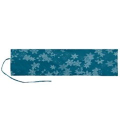 Teal Blue Floral Print Roll Up Canvas Pencil Holder (l) by SpinnyChairDesigns