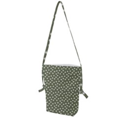 Sage Green White Floral Print Folding Shoulder Bag by SpinnyChairDesigns