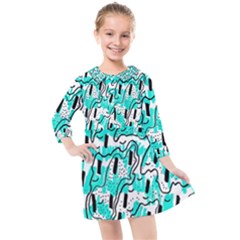 Doodle Art Minimal Drawing Pen Kids  Quarter Sleeve Shirt Dress by HermanTelo