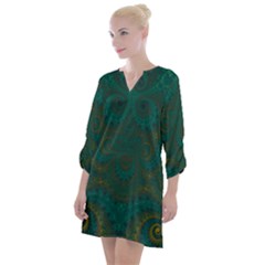 Teal Green Spirals Open Neck Shift Dress by SpinnyChairDesigns