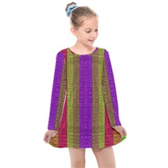 Colors Of A Rainbow Kids  Long Sleeve Dress by pepitasart