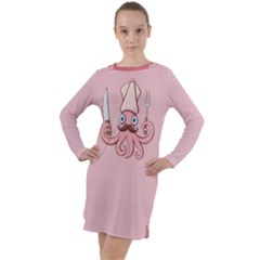 Squid Chef Cartoon Long Sleeve Hoodie Dress by sifis