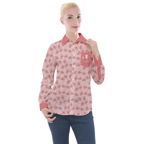 Squid Chef Pattern Women s Long Sleeve Pocket Shirt by sifis