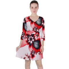 Abstract Red Black Floral Print Ruffle Dress by SpinnyChairDesigns