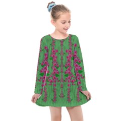 Lianas Of Sakura Branches In Contemplative Freedom Kids  Long Sleeve Dress by pepitasart