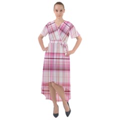 Pink Madras Plaid Front Wrap High Low Dress by SpinnyChairDesigns