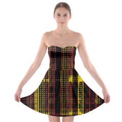 Red Yellow Black Punk Plaid Strapless Bra Top Dress by SpinnyChairDesigns