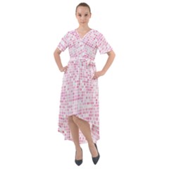 Pink And White Checkered Front Wrap High Low Dress by SpinnyChairDesigns