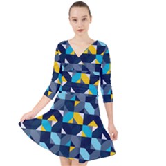 Geometric Hypnotic Shapes Quarter Sleeve Front Wrap Dress by tmsartbazaar