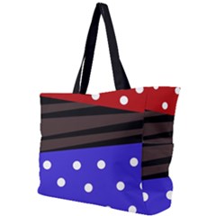 Mixed Polka Dots And Lines Pattern, Blue, Red, Brown Simple Shoulder Bag by Casemiro