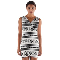 Black And White Aztec Wrap Front Bodycon Dress by tmsartbazaar