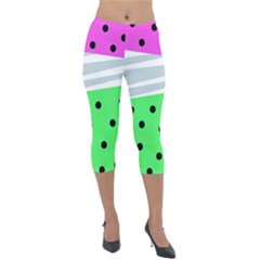 Dots And Lines, Mixed Shapes Pattern, Colorful Abstract Design Lightweight Velour Capri Leggings  by Casemiro