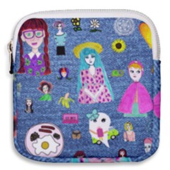 Blue Denim And Drawings Mini Square Pouch by snowwhitegirl