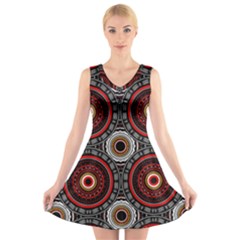 Tribal Aztec Mandala Art V-neck Sleeveless Dress by tmsartbazaar