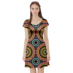 Aztec Multicolor Mandala Short Sleeve Skater Dress by tmsartbazaar