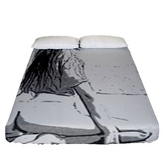 Beauty At The Beach, Sexy Girl Illustration, Black And White Fitted Sheet (queen Size) by Casemiro