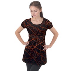 Dark Forest Scene Print Puff Sleeve Tunic Top by dflcprintsclothing