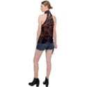 Dark Forest Scene Print Halter Asymmetric Satin Top View2