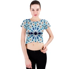 Arabic Geometric Design Pattern  Crew Neck Crop Top by LoolyElzayat