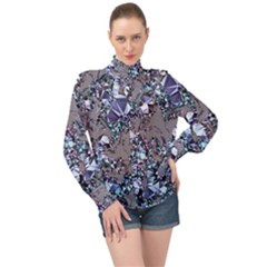 Crystal Puke High Neck Long Sleeve Chiffon Top by MRNStudios