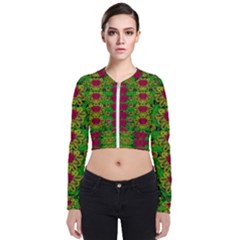 Rainbow Forest The Home Of The Metal Peacocks Long Sleeve Zip Up Bomber Jacket by pepitasart