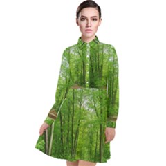 In The Forest The Fullness Of Spring, Green, Long Sleeve Chiffon Shirt Dress by MartinsMysteriousPhotographerShop