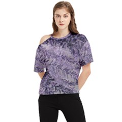 Flowers Branches Purple One Shoulder Cut Out Tee by DinkovaArt