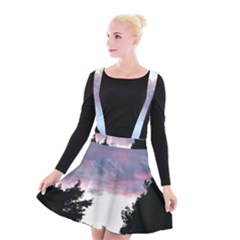 Colorful Overcast, Pink,violet,gray,black Suspender Skater Skirt by MartinsMysteriousPhotographerShop