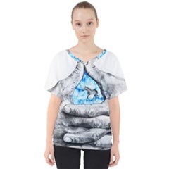 Hands Horse Hand Dream V-neck Dolman Drape Top by HermanTelo