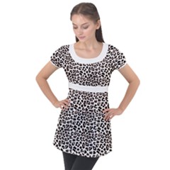 3d Leopard Print Black Brown White Puff Sleeve Tunic Top by LoolyElzayat