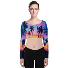 Sunset Palms Velvet Long Sleeve Crop Top by goljakoff