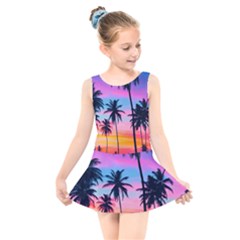 Sunset Palms Kids  Skater Dress Swimsuit by goljakoff