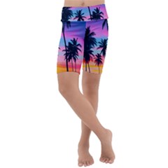 Sunset Palms Kids  Lightweight Velour Cropped Yoga Leggings by goljakoff