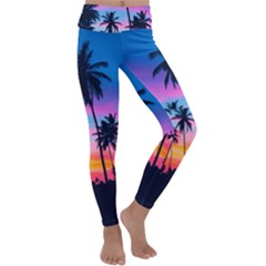 Sunset Palms Kids  Lightweight Velour Classic Yoga Leggings by goljakoff