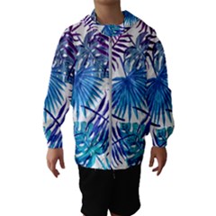 Blue Tropical Leaves Kids  Hooded Windbreaker by goljakoff