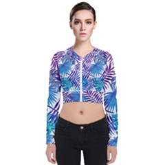 Blue Tropical Leaves Long Sleeve Zip Up Bomber Jacket by goljakoff