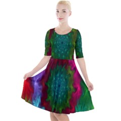 Rainbow Waves Quarter Sleeve A-line Dress by Sparkle