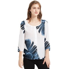 Blue Banana Leaves Chiffon Quarter Sleeve Blouse by goljakoff