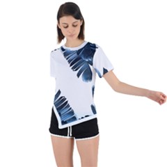 Blue Banana Leaves Asymmetrical Short Sleeve Sports Tee by goljakoff